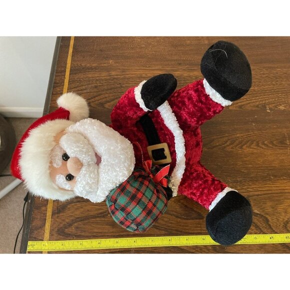 Santa Claus Plush 12" Red Velvet Suit White Trim Plaid Sack Holiday Decor - Picture 5 of 7